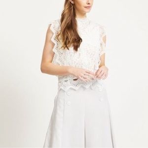 Zara Sleeveless White Guipure Lace Top (77% Cotton, 23% Polyester) - Women’s XS